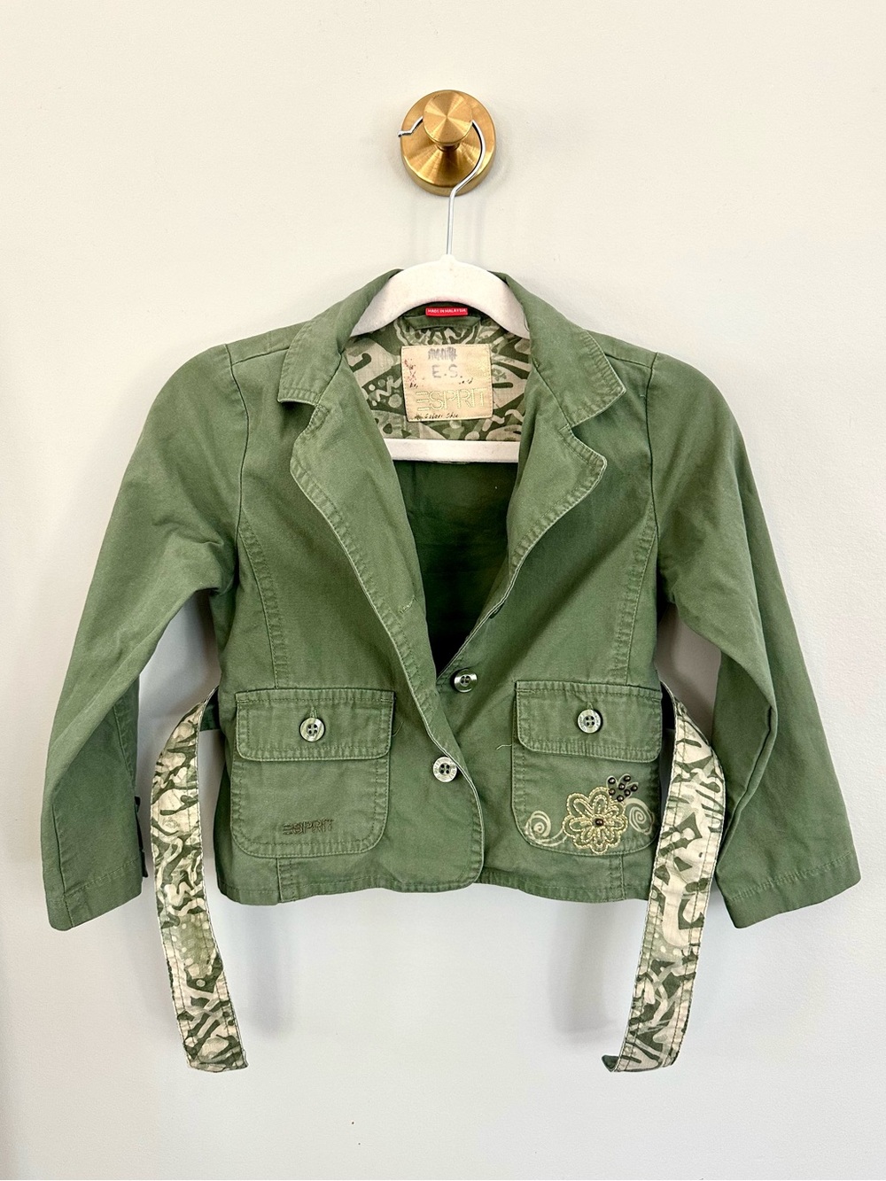 Esprit Girls Olive Green Belted Colton Utility Blazer Jacket Size 2